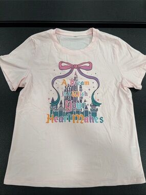 Womens L Pink Disney Graphic Castle Tee